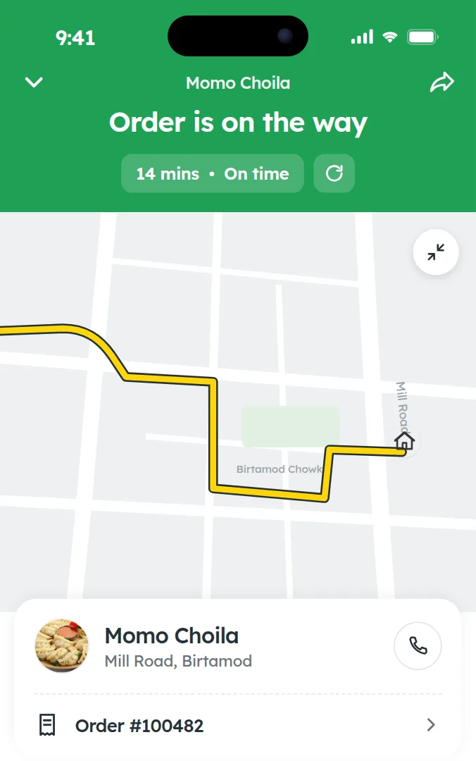 Live order tracking in the Laayo app